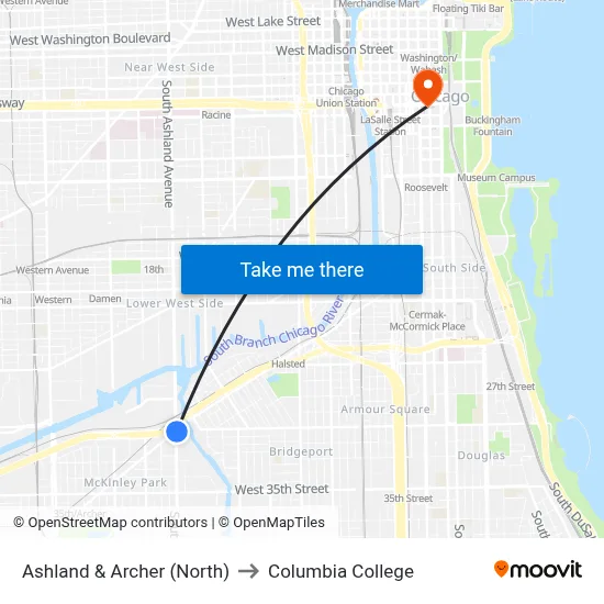Ashland & Archer (North) to Columbia College map