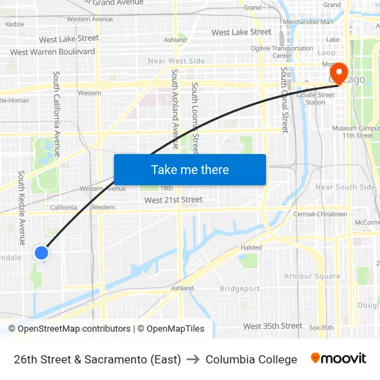 26th Street & Sacramento (East) to Columbia College map