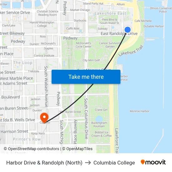 Harbor Drive & Randolph (North) to Columbia College map