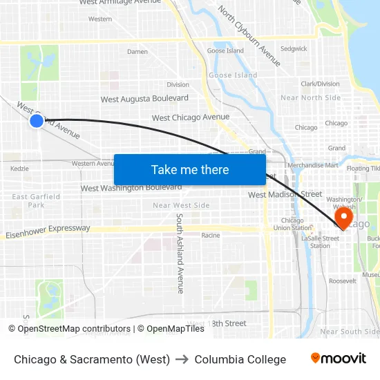 Chicago & Sacramento (West) to Columbia College map