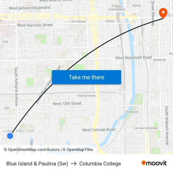 Blue Island & Paulina (Sw) to Columbia College map