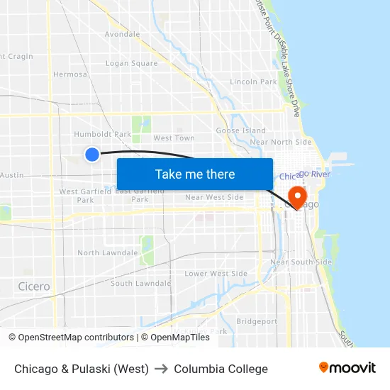 Chicago & Pulaski (West) to Columbia College map