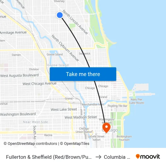 Fullerton & Sheffield (Red/Brown/Purple Line) (East) to Columbia College map
