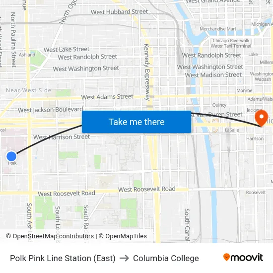 Polk Pink Line Station (East) to Columbia College map