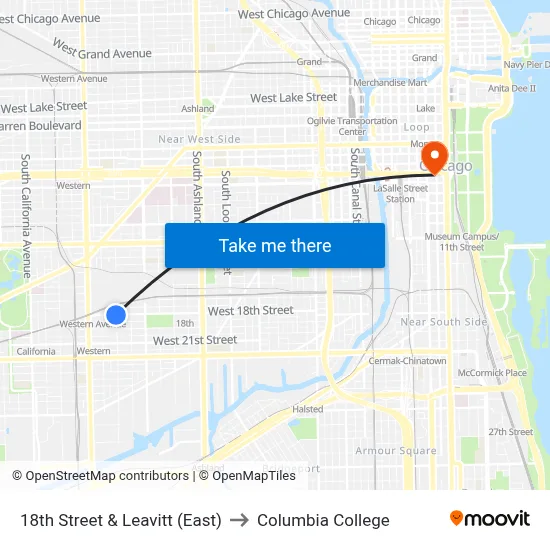 18th Street & Leavitt (East) to Columbia College map