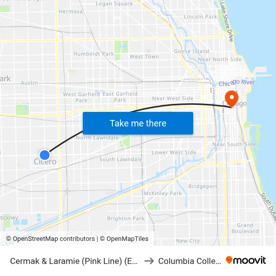Cermak & Laramie (Pink Line) (East) to Columbia College map