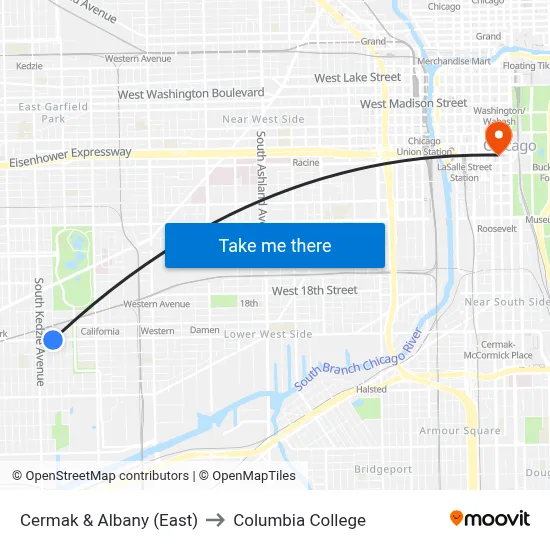 Cermak & Albany (East) to Columbia College map
