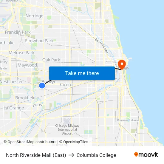 North Riverside Mall (East) to Columbia College map
