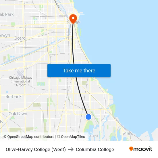 Olive-Harvey College (West) to Columbia College map