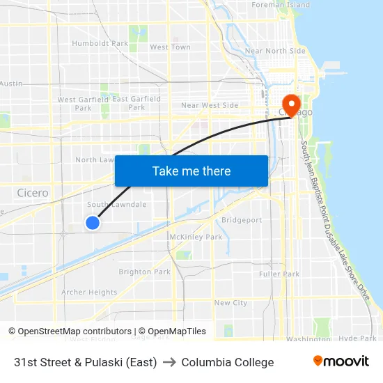 31st Street & Pulaski (East) to Columbia College map