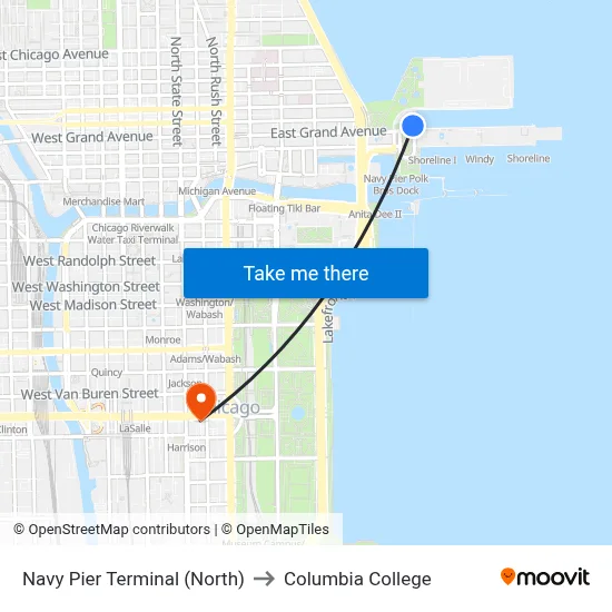 Navy Pier Terminal (North) to Columbia College map
