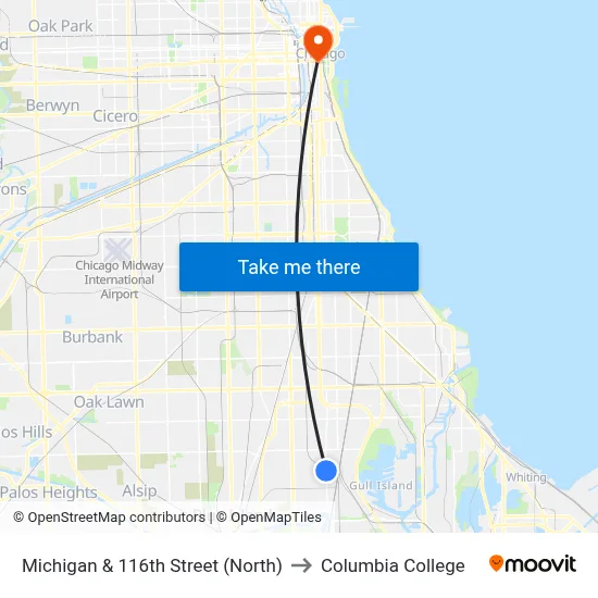 Michigan & 116th Street (North) to Columbia College map