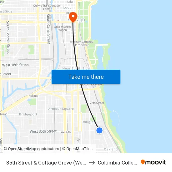 35th Street & Cottage Grove (West) to Columbia College map