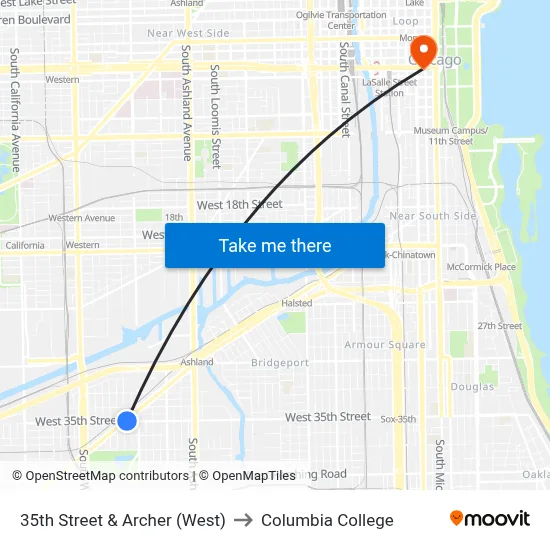 35th Street & Archer (West) to Columbia College map
