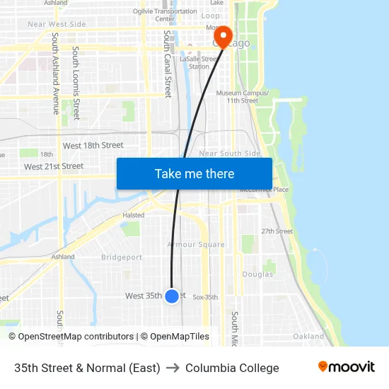 35th Street & Normal (East) to Columbia College map