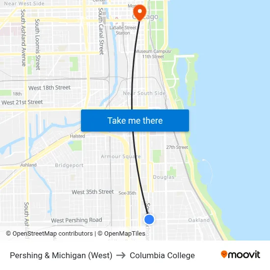 Pershing & Michigan (West) to Columbia College map