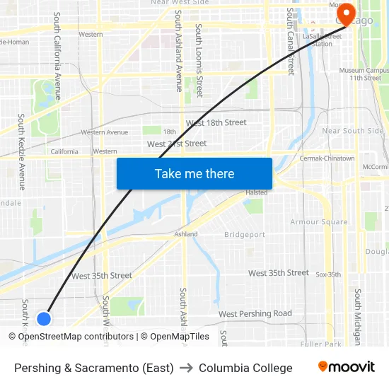 Pershing & Sacramento (East) to Columbia College map