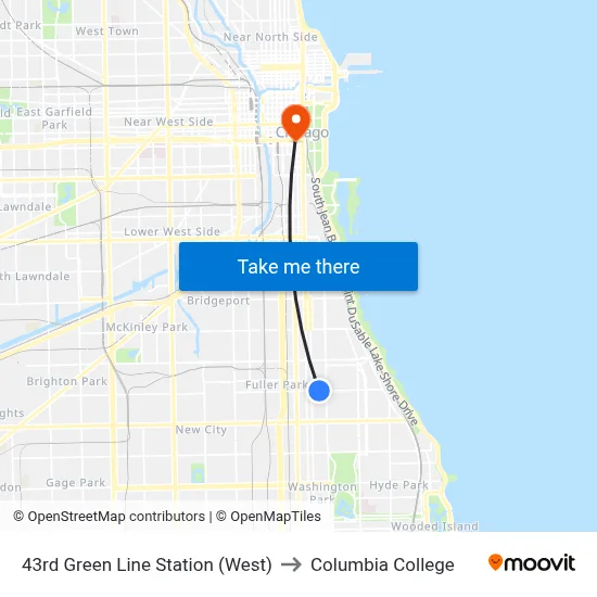 43rd Green Line Station (West) to Columbia College map