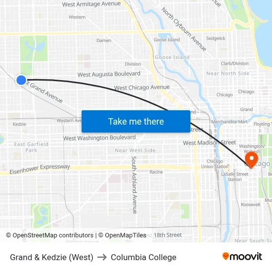 Grand & Kedzie (West) to Columbia College map