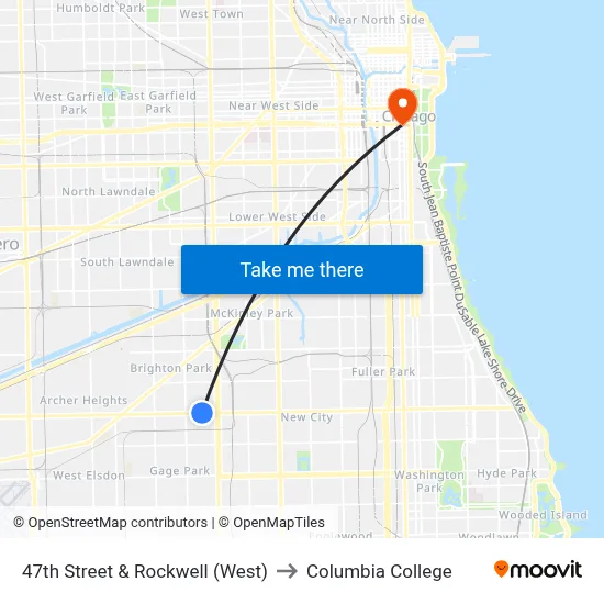 47th Street & Rockwell (West) to Columbia College map