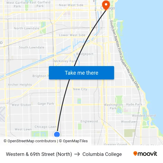 Western & 69th Street (North) to Columbia College map