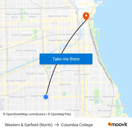 Western & Garfield (North) to Columbia College map