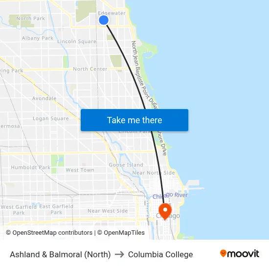 Ashland & Balmoral (North) to Columbia College map