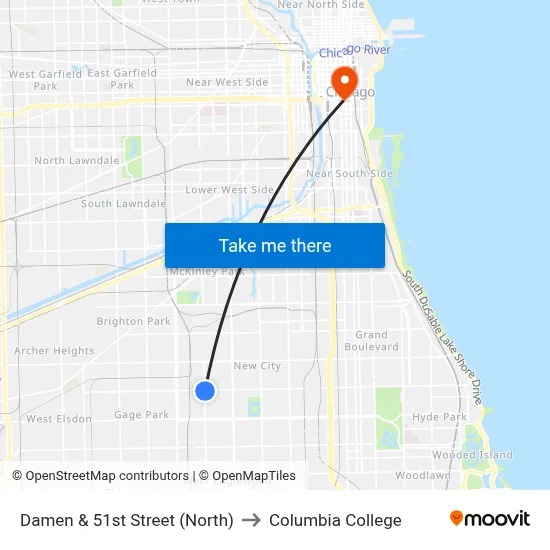 Damen & 51st Street (North) to Columbia College map