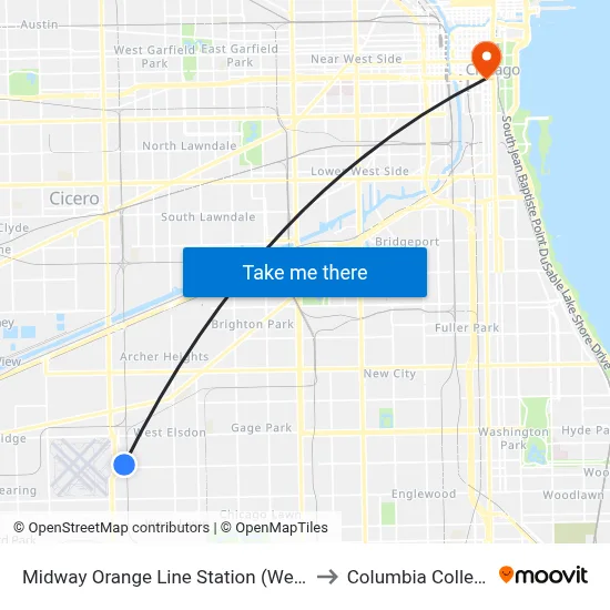 Midway Orange Line Station (West) to Columbia College map