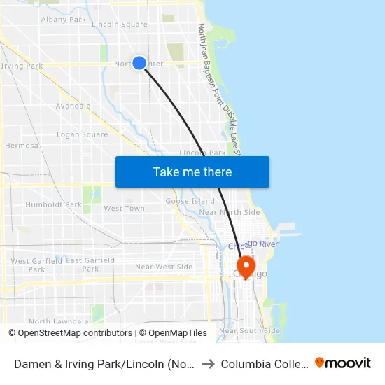 Damen & Irving Park/Lincoln (North) to Columbia College map