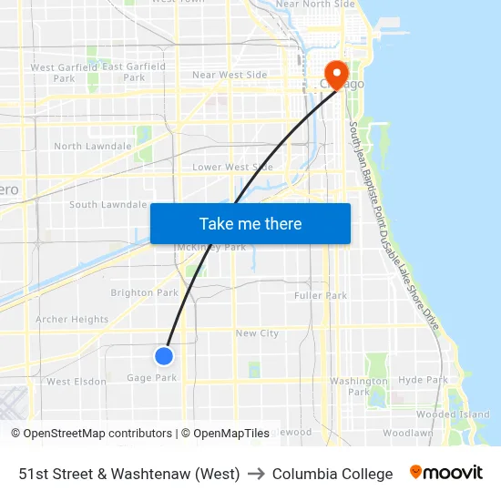 51st Street & Washtenaw (West) to Columbia College map