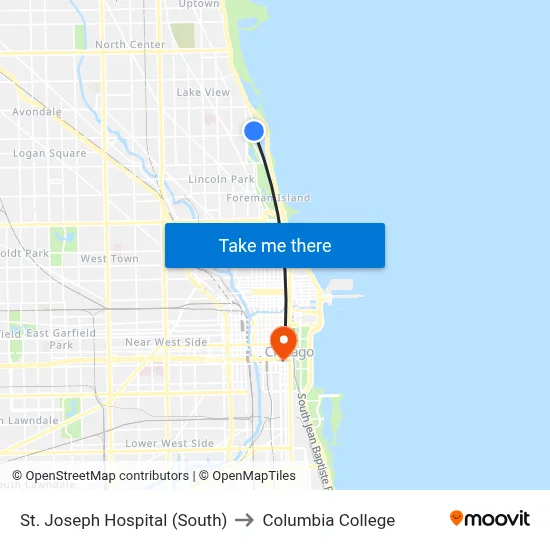 St. Joseph Hospital (South) to Columbia College map