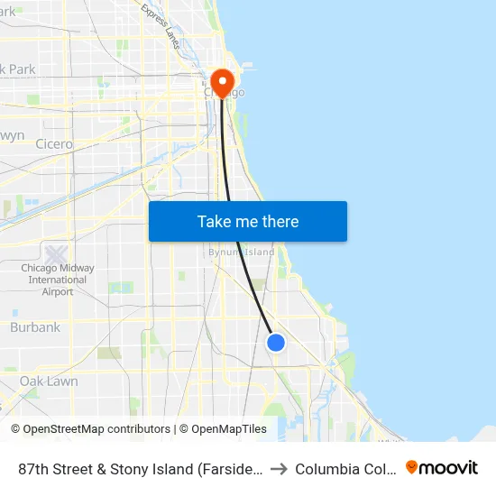 87th Street & Stony Island (Farside) (East) to Columbia College map