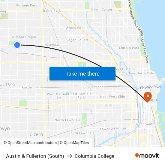 Austin & Fullerton (South) to Columbia College map