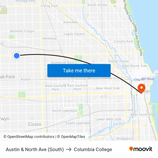 Austin & North Ave (South) to Columbia College map