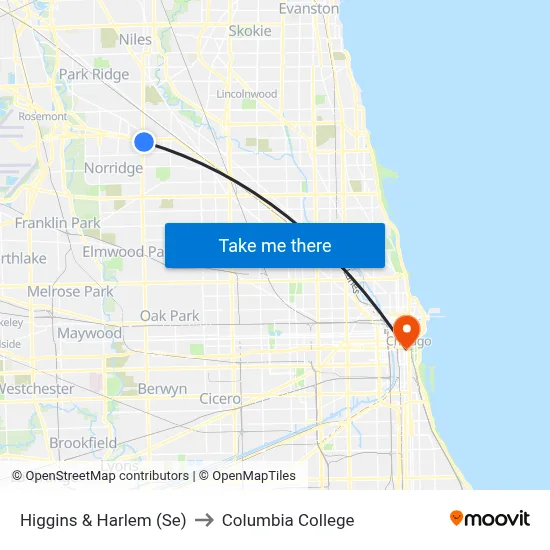 Higgins & Harlem (Se) to Columbia College map