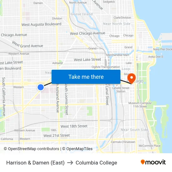 Harrison & Damen (East) to Columbia College map
