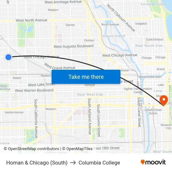 Homan & Chicago (South) to Columbia College map