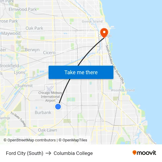 Ford City (South) to Columbia College map