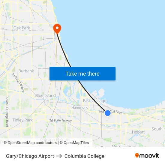 Gary/Chicago Airport to Columbia College map