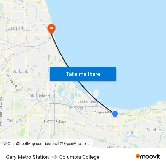 Gary Metro Station to Columbia College map