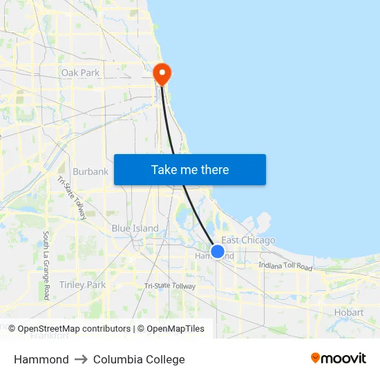 Hammond to Columbia College map