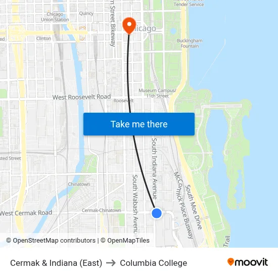 Cermak & Indiana (East) to Columbia College map