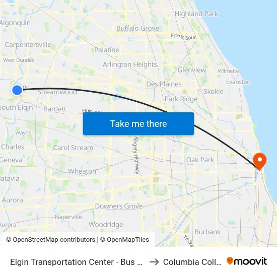 Elgin Transportation Center - Bus Stop D to Columbia College map