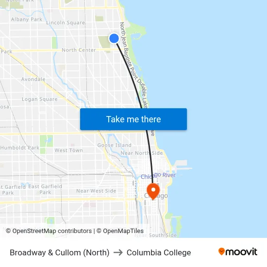 Broadway & Cullom (North) to Columbia College map