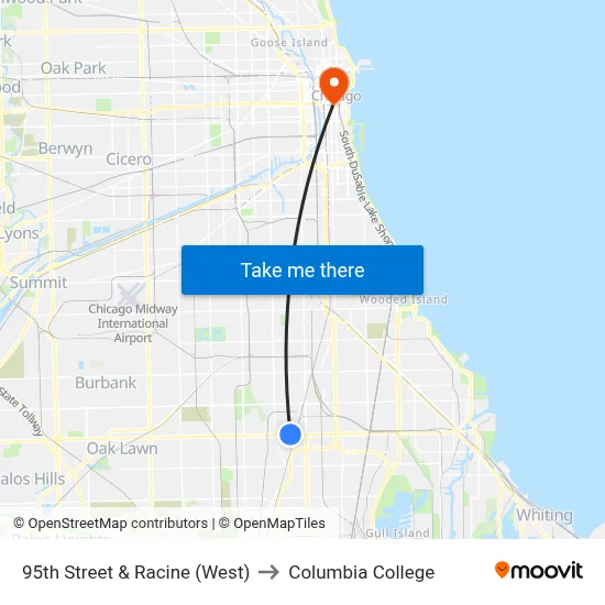 95th Street & Racine (West) to Columbia College map