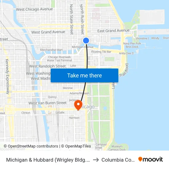 Michigan & Hubbard (Wrigley Bldg.) (South) to Columbia College map