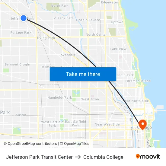 Jefferson Park Transit Center to Columbia College map