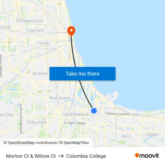 Morton Ct & Willow Ct to Columbia College map