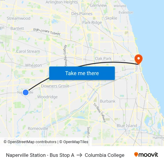 Naperville Station - Bus Stop A to Columbia College map